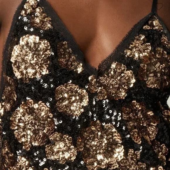 J. Crew Collection Black Gold Sequin Slip Midi Dress - Picture 3 of 16